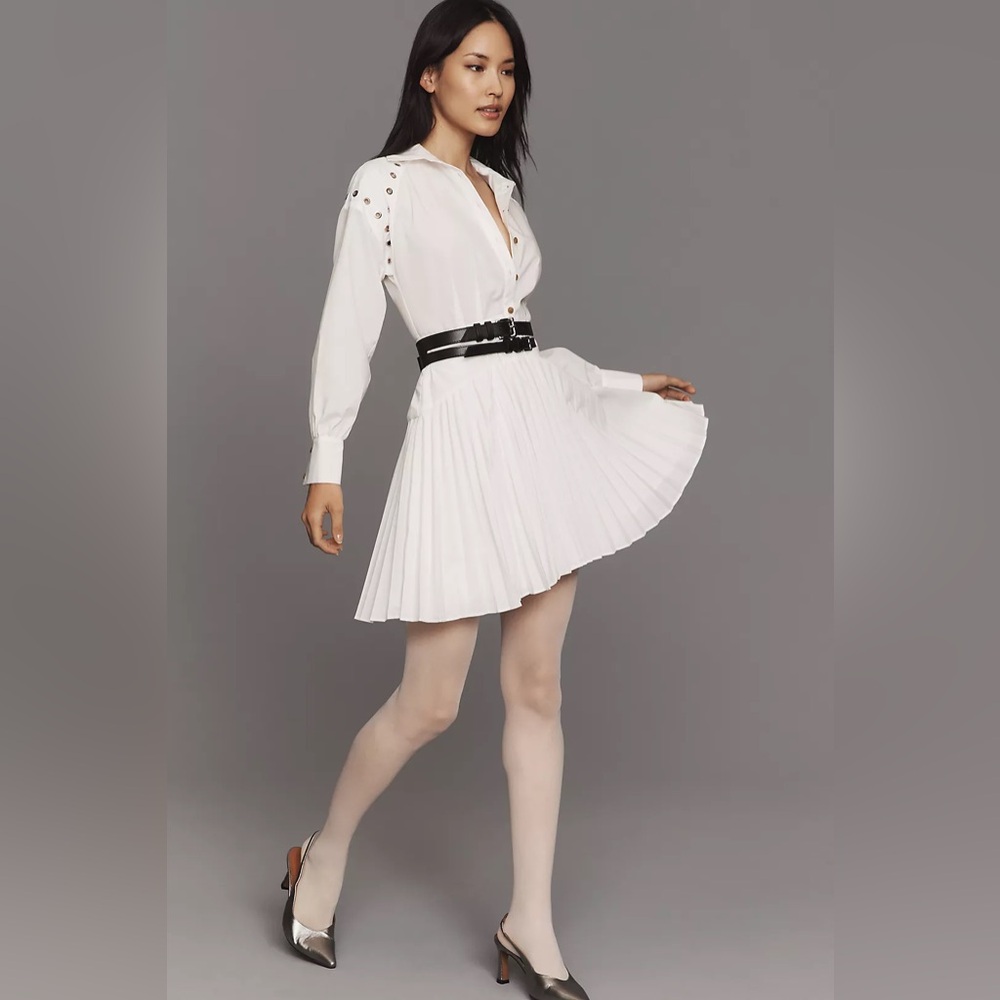 By Anthropologie Long-Sleeve‎ Pleated Mini Shirt Dress